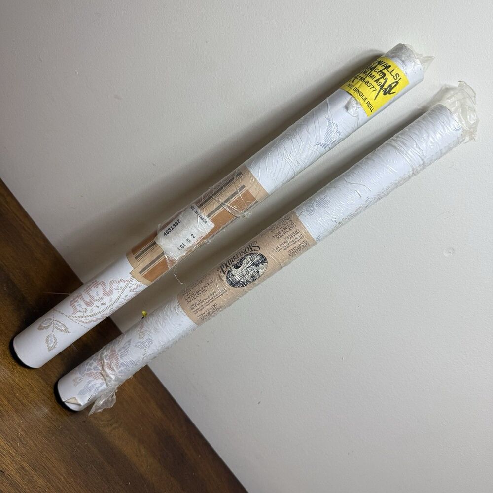 Vtg Stonebridge Wallpaper Double Roll Toile Country Scenic White Cream NOS Lot-2